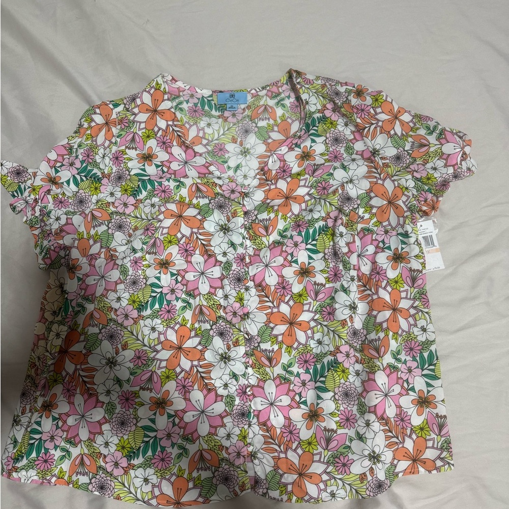 CeCe Floral Blouse - Pink, Green, Orange